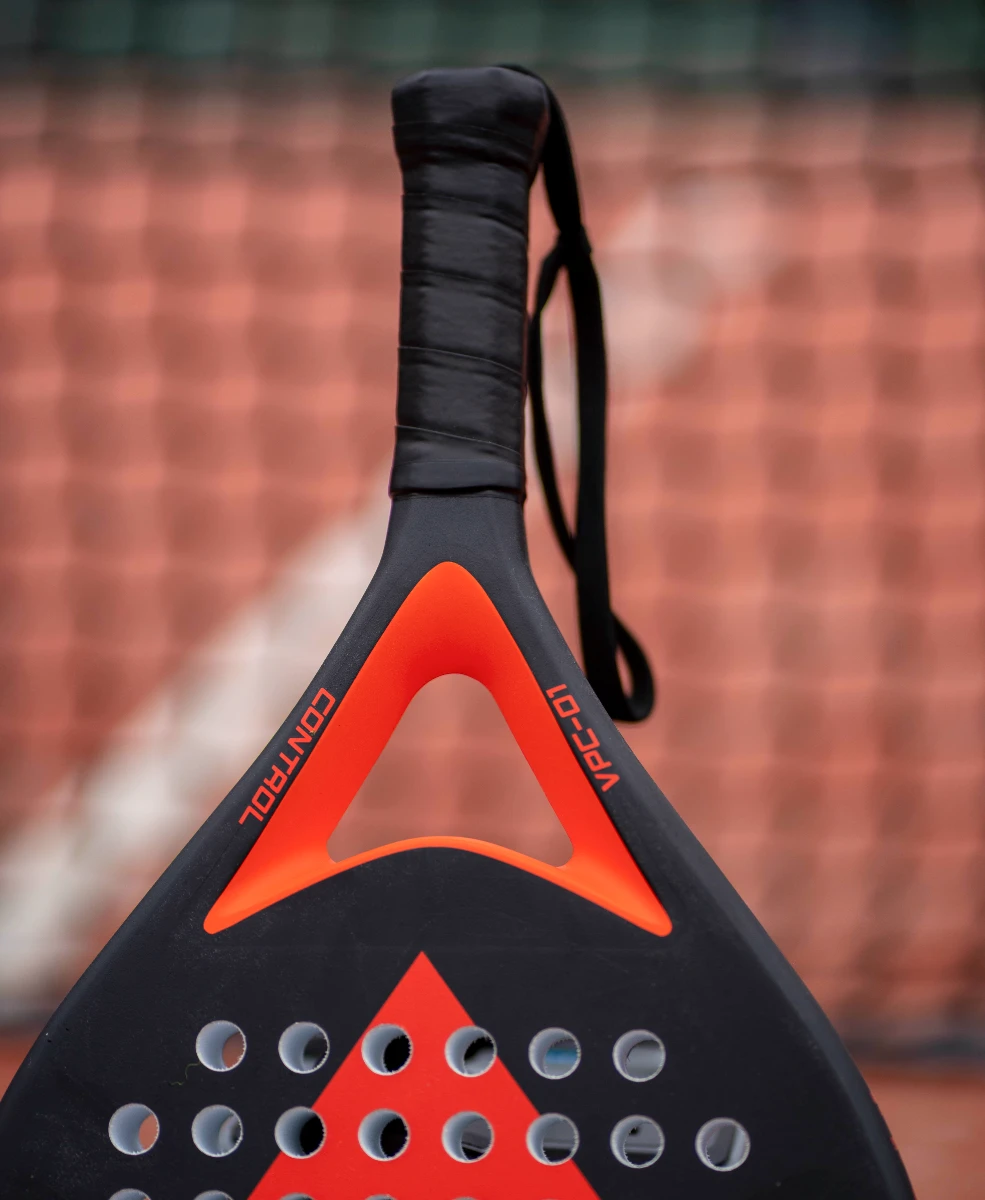 Close up of Vadetep Control 01 padel racket handle and frame detail